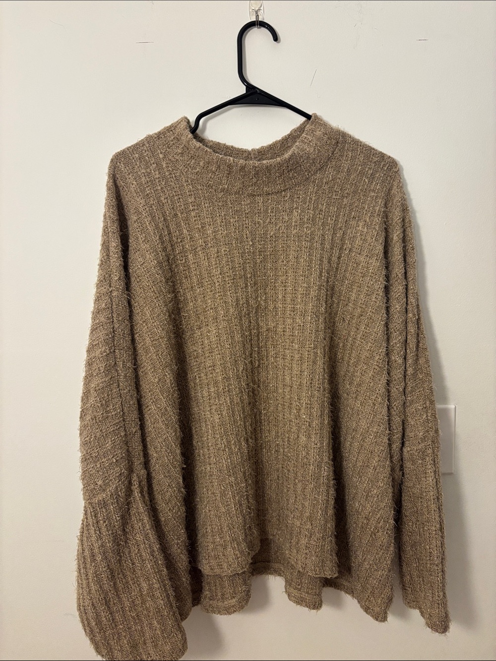 Lane Bryant Heathered Taupe Ribbed Funnel Neck Sweater